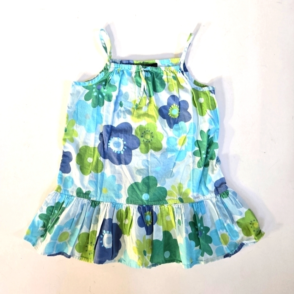 Mini Boden blue and green floral tunic top sz 7-8Y